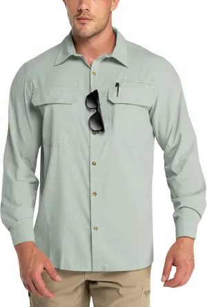 Outdoor Ventures Men's UPF 50  UV Sun Protection Shirt, Long Sleeve Hiking Fishing Shirt Cooling Quick Dry for Safari Travel