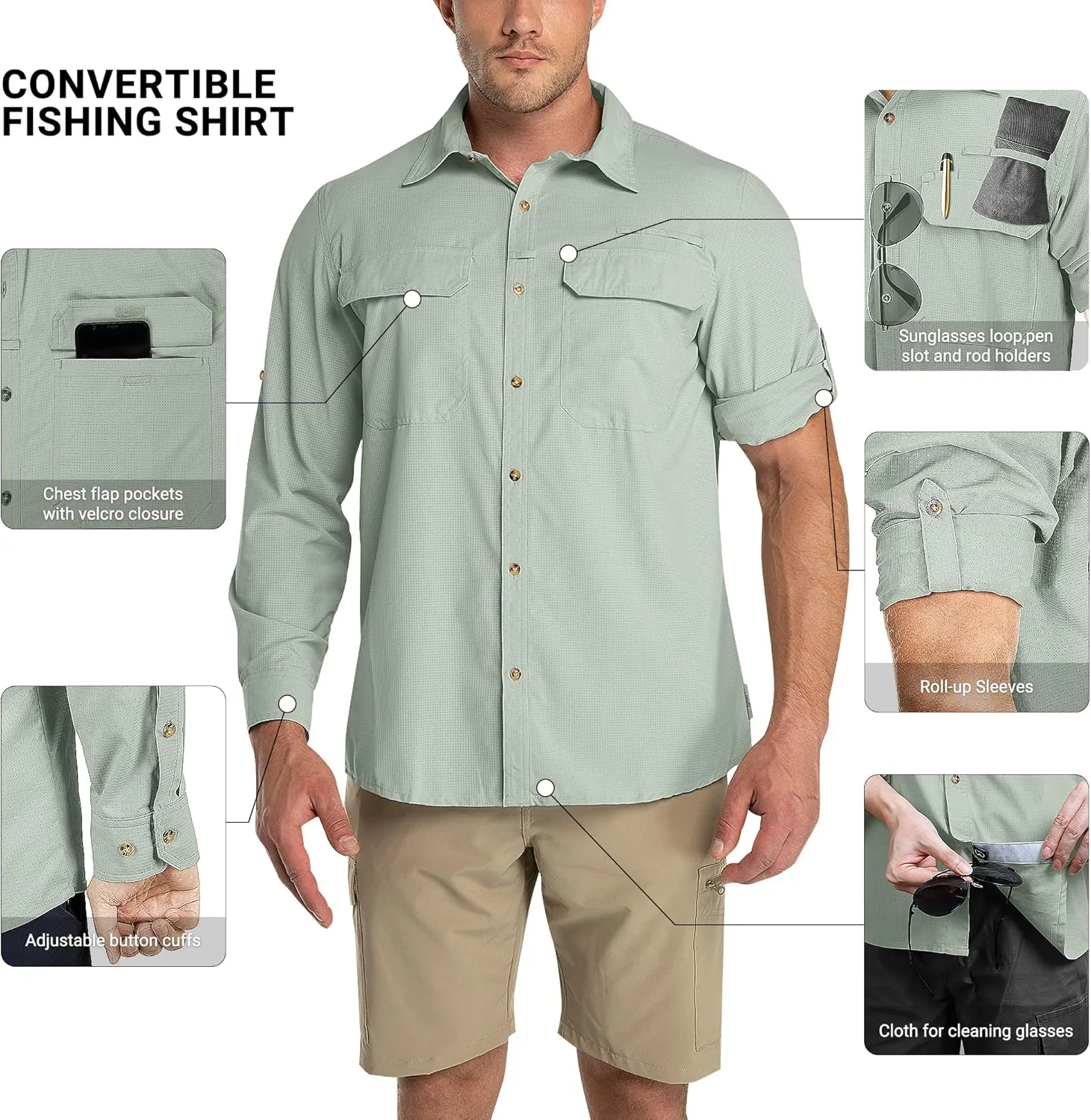 Outdoor Ventures Men's UPF 50  UV Sun Protection Shirt, Long Sleeve Hiking Fishing Shirt Cooling Quick Dry for Safari Travel