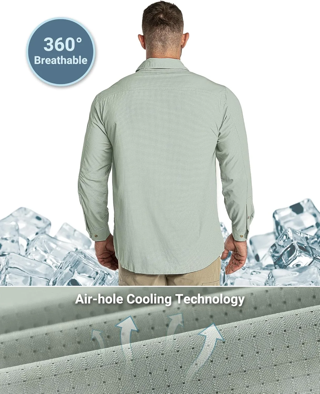 Outdoor Ventures Men's UPF 50  UV Sun Protection Shirt, Long Sleeve Hiking Fishing Shirt Cooling Quick Dry for Safari Travel
