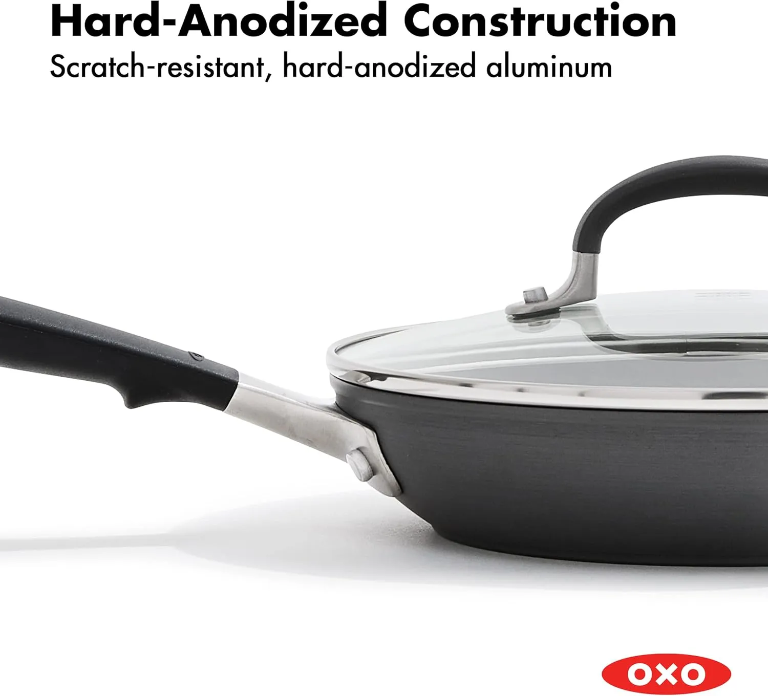 OXO Good Grips 9.5" Frying Pan Skillet with Lid, 3-Layered German Engineered Nonstick Coating, Stainless Steel Handle with Nonslip Silicone, Black