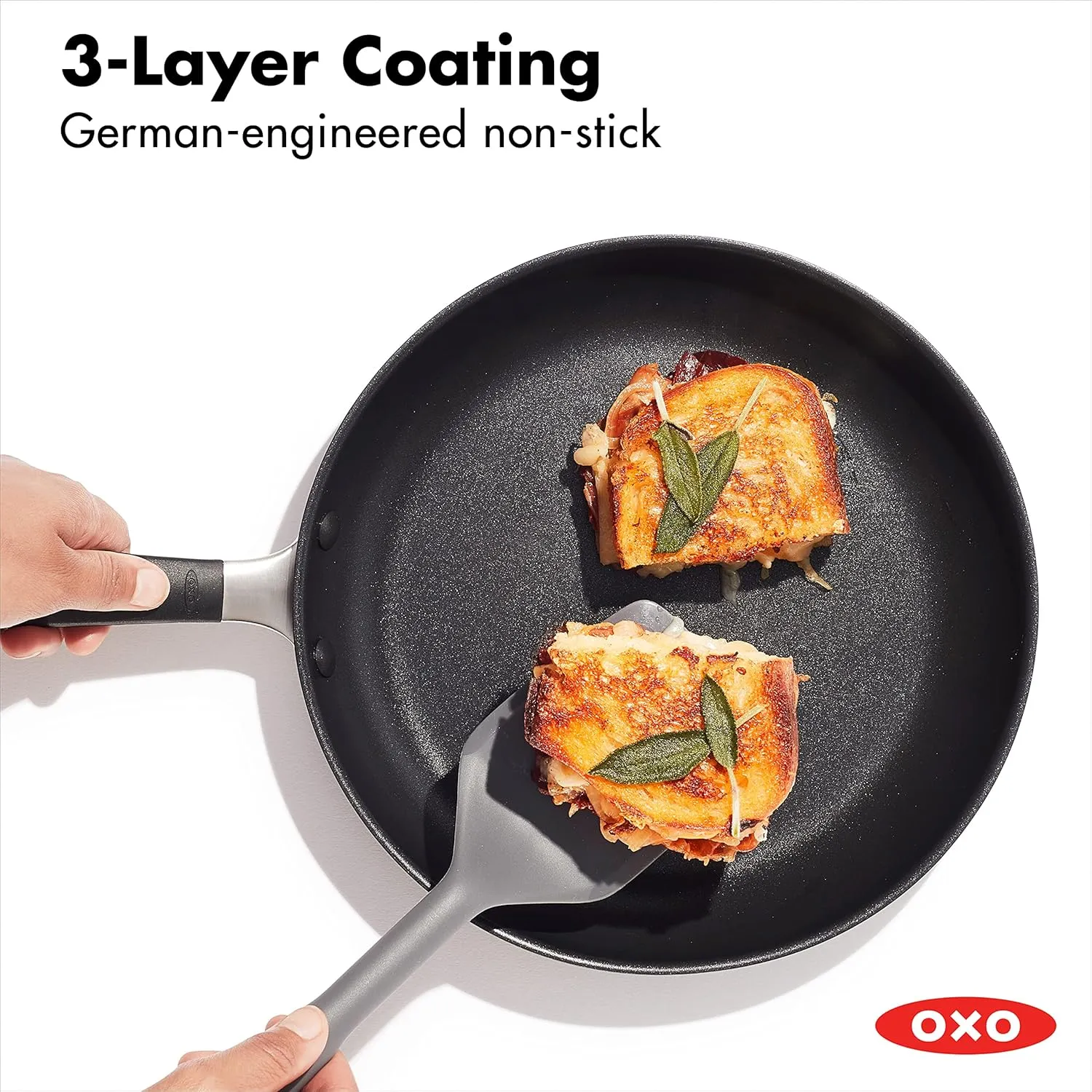 OXO Good Grips 9.5" Frying Pan Skillet with Lid, 3-Layered German Engineered Nonstick Coating, Stainless Steel Handle with Nonslip Silicone, Black