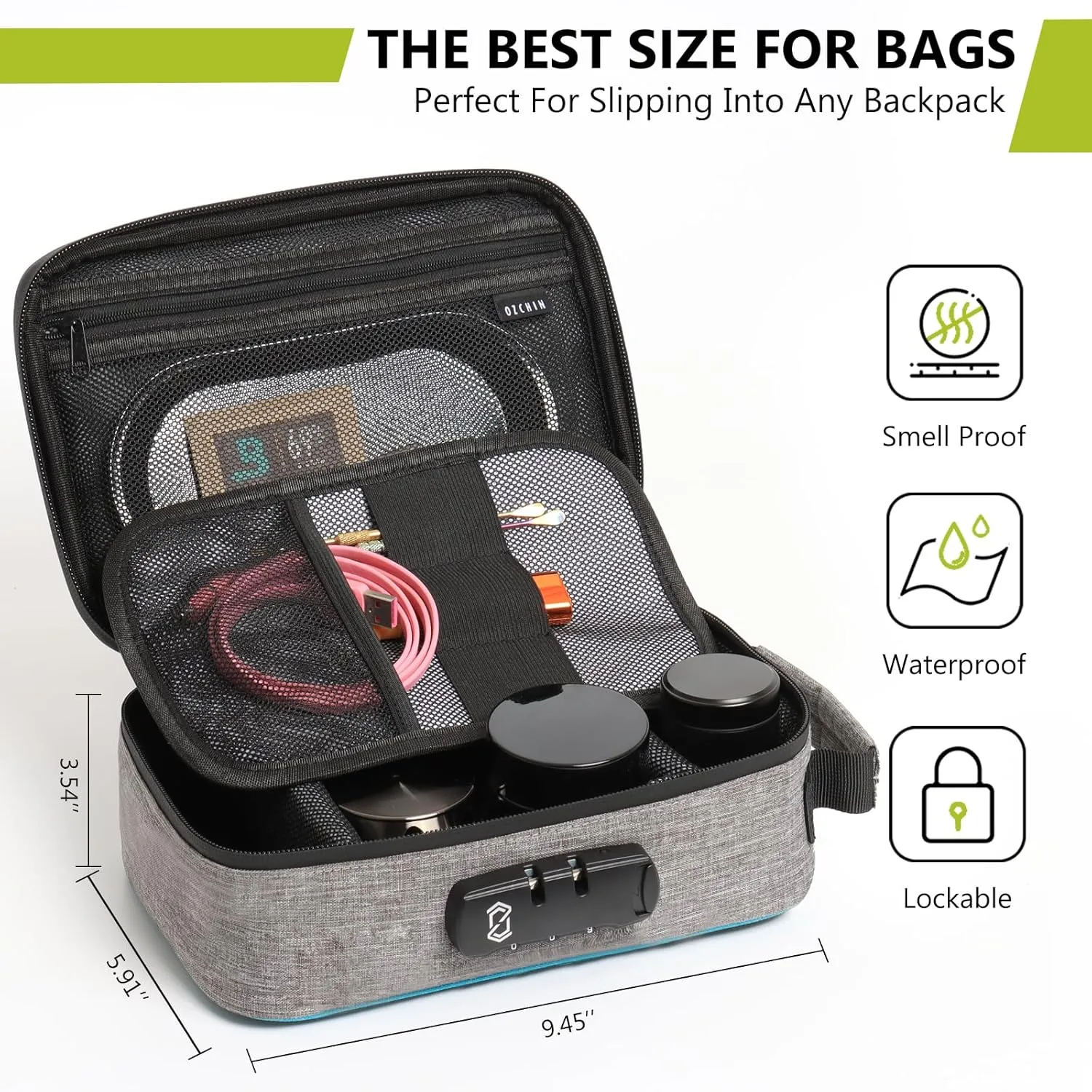 OZCHIN Smell Proof Bag with Combination Lock 9.5" x 6" x 3.5" File Organizer Case Container Medicine Lock Bag Travel Storage Case Safe Bag for Documents and Valuables Storage
