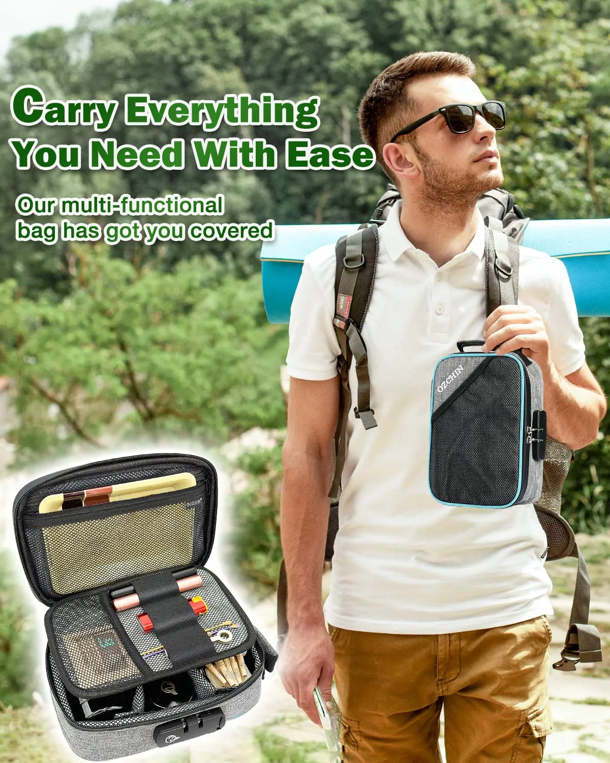 OZCHIN Smell Proof Bag with Combination Lock 9.5" x 6" x 3.5" File Organizer Case Container Medicine Lock Bag Travel Storage Case Safe Bag for Documents and Valuables Storage