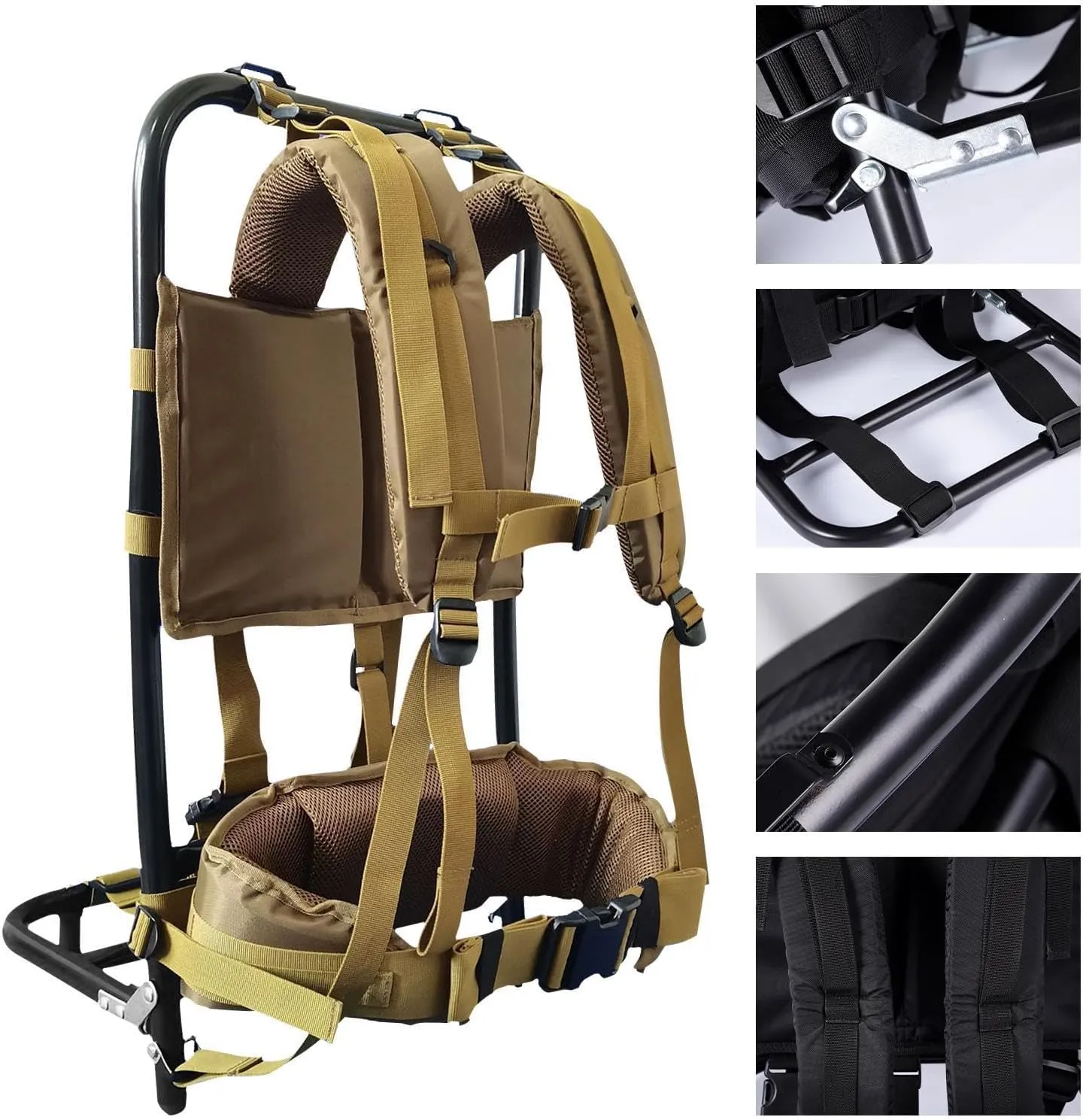Pack Frames for Hunting, Foldable Hunting Pack Frame Hiking Backpack Frame, Hunting Backpack Frame Portable Backpack Accessories for Travel, Outdoor Activity - Khaki