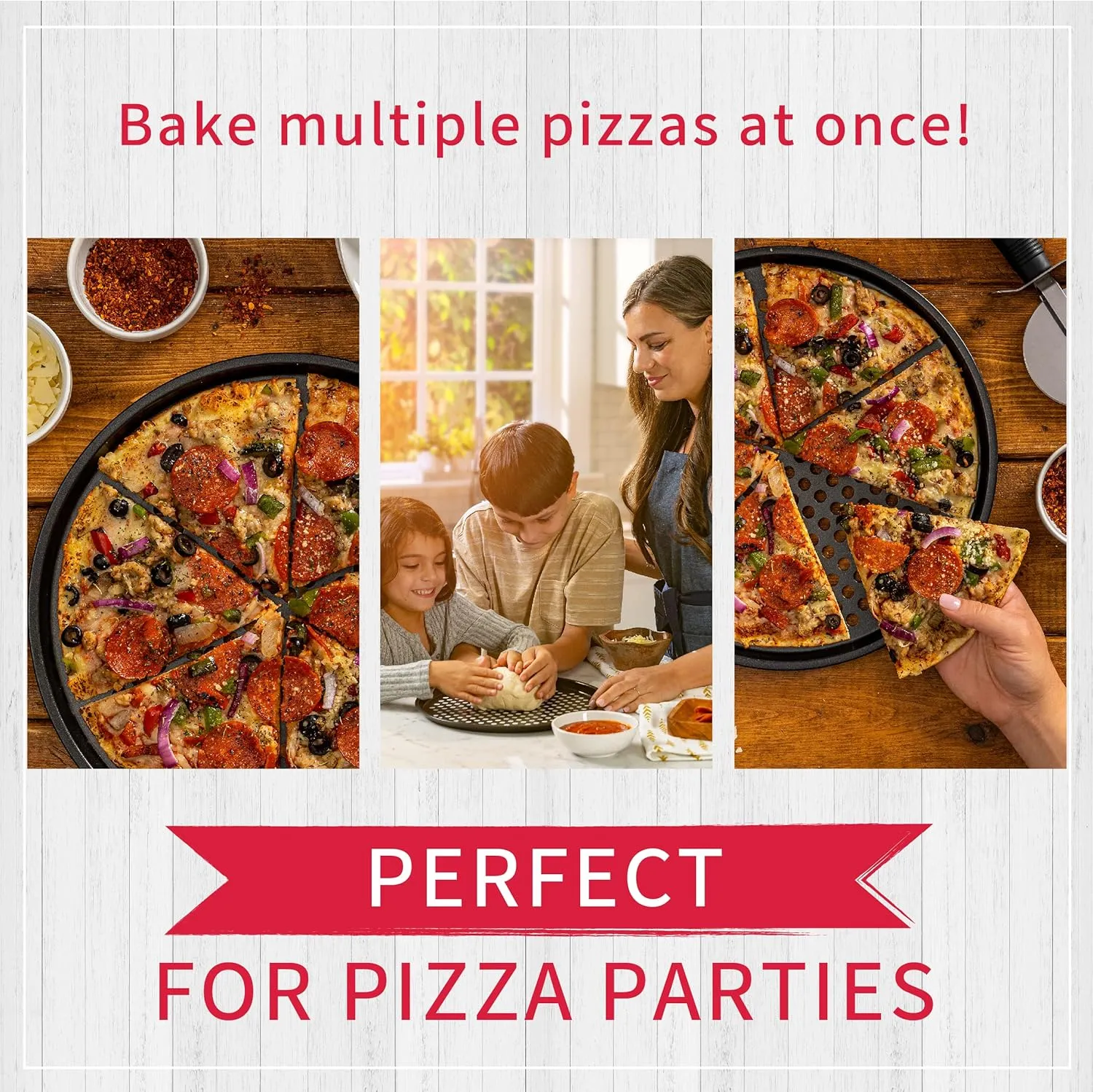 Pack of 2 Pizza Pans with holes 13 inch - Professional set for restaurant type pizza at home grill barbecue