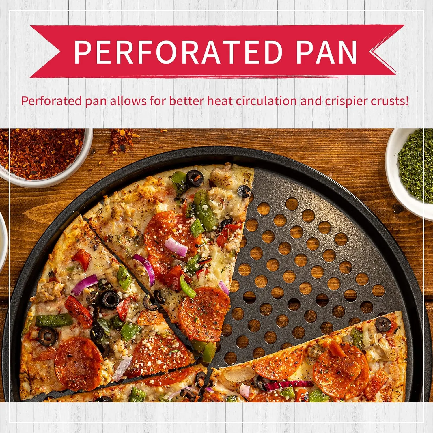 Pack of 2 Pizza Pans with holes 13 inch - Professional set for restaurant type pizza at home grill barbecue