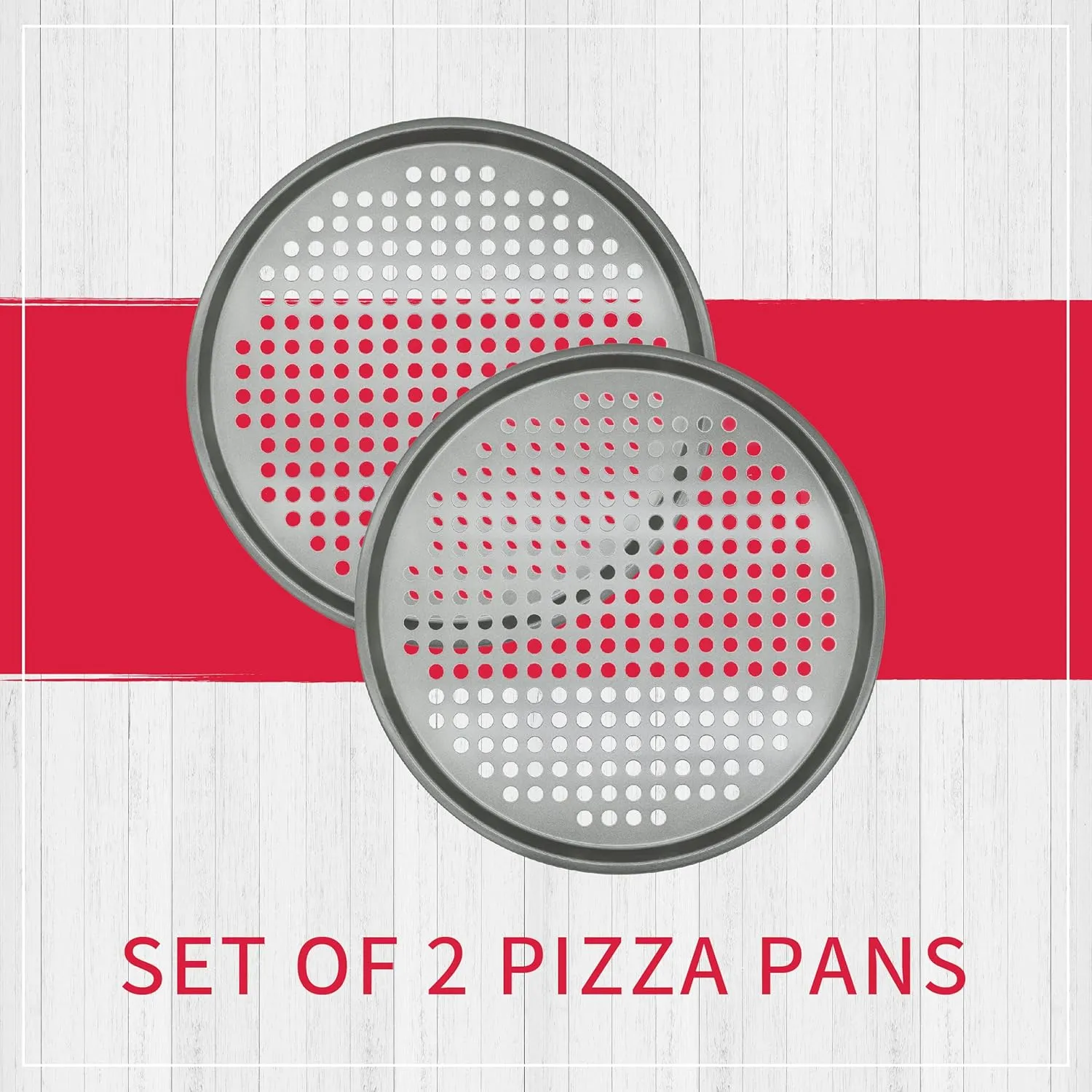 Pack of 2 Pizza Pans with holes 13 inch - Professional set for restaurant type pizza at home grill barbecue