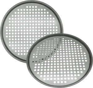 Pack of 2 Pizza Pans with holes 13 inch - Professional set for restaurant type pizza at home grill barbecue