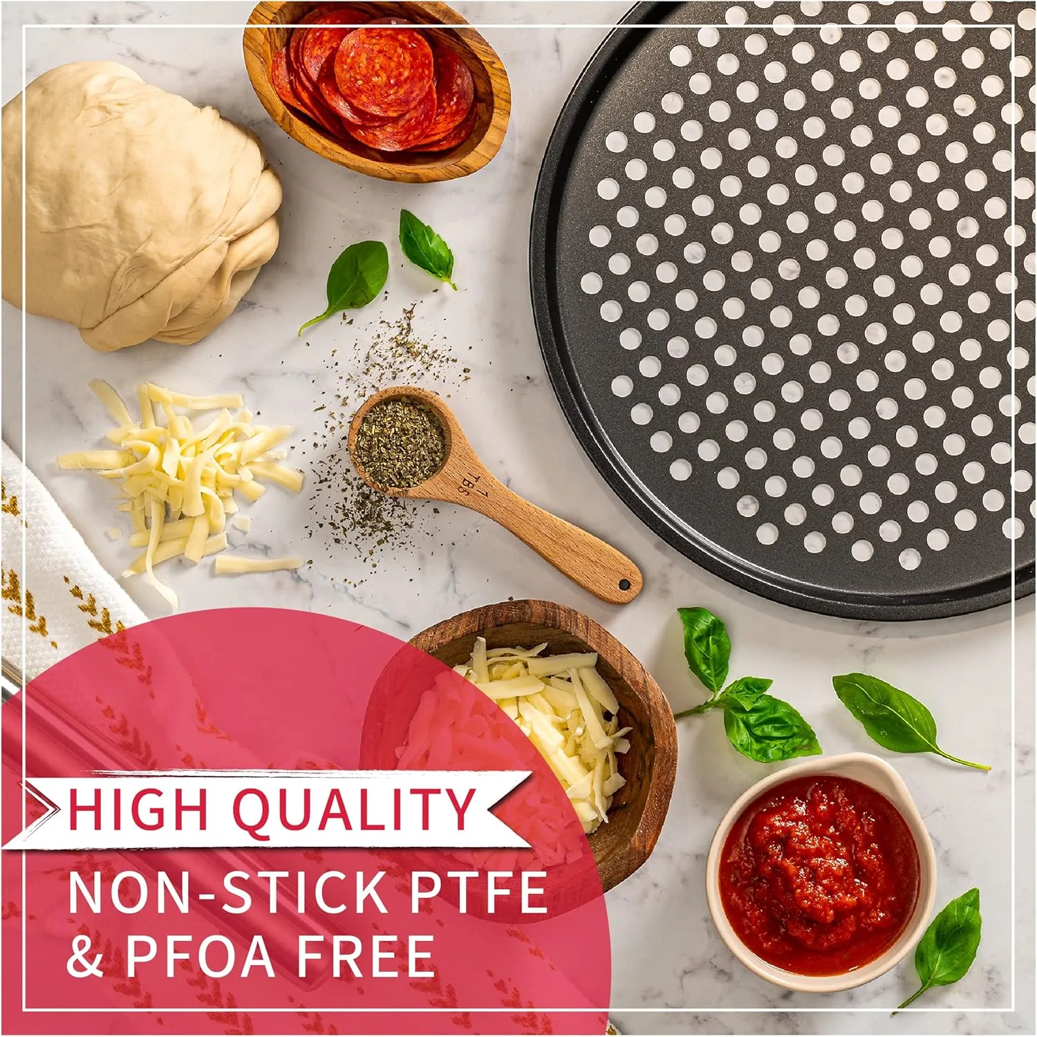 Pack of 2 Pizza Pans with holes 13 inch - Professional set for restaurant type pizza at home grill barbecue