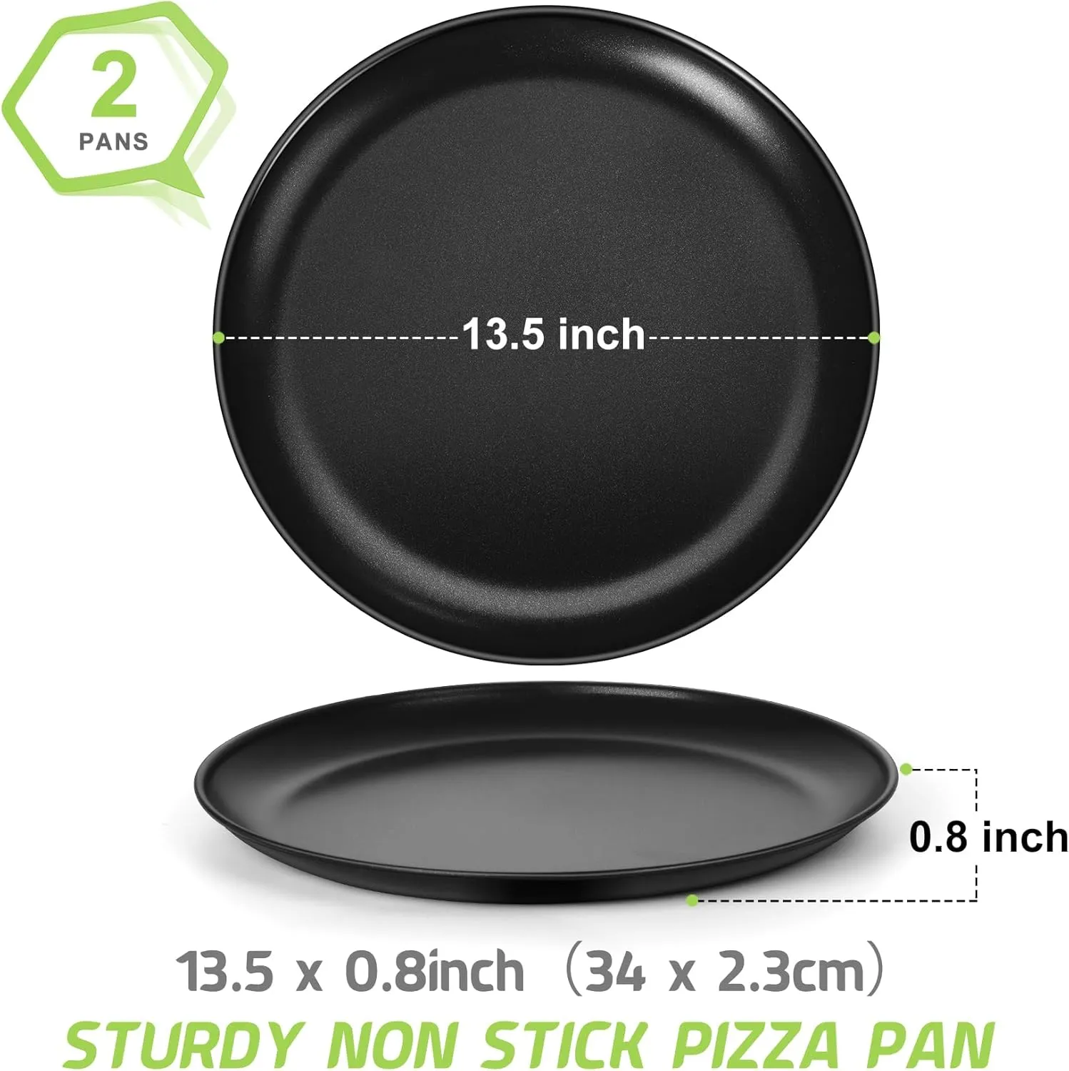 P&P CHEF Pizza Pan Set of 2, Stainless Steel Pizza Tray, Round Pizza Plate For Pie Cookie Pizza Cake, Non Toxic & Heavy Duty, Dishwasher Safe & Easy Clean, 13.5 Inch & Black