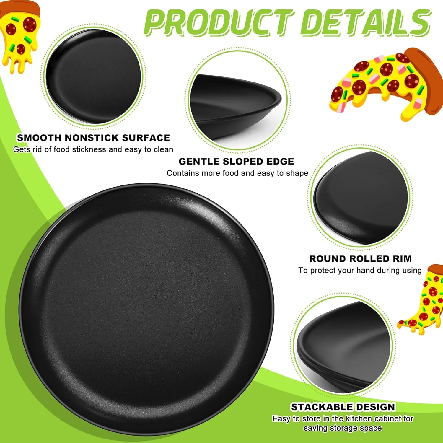 P&P CHEF Pizza Pan Set of 2, Stainless Steel Pizza Tray, Round Pizza Plate For Pie Cookie Pizza Cake, Non Toxic & Heavy Duty, Dishwasher Safe & Easy Clean, 13.5 Inch & Black