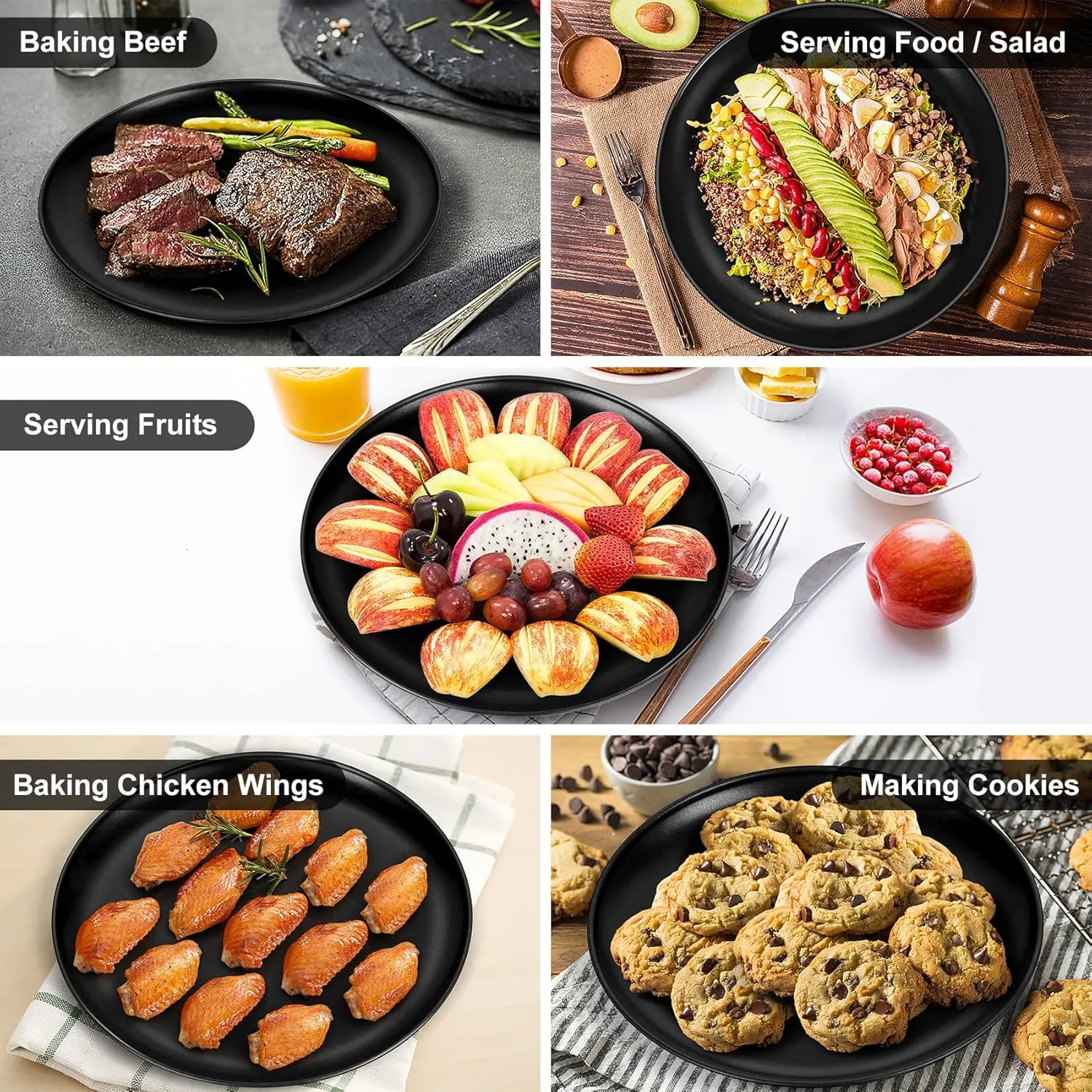 P&P CHEF Pizza Pan Set of 2, Stainless Steel Pizza Tray, Round Pizza Plate For Pie Cookie Pizza Cake, Non Toxic & Heavy Duty, Dishwasher Safe & Easy Clean, 13.5 Inch & Black