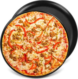 P&P CHEF Pizza Pan Set of 2, Stainless Steel Pizza Tray, Round Pizza Plate For Pie Cookie Pizza Cake, Non Toxic & Heavy Duty, Dishwasher Safe & Easy Clean, 13.5 Inch & Black