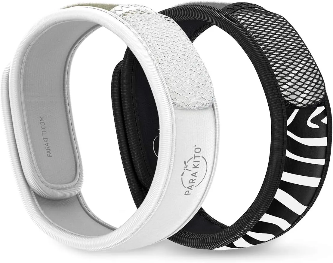 PARA'KITO Mosquito Repellent Bracelets   Refill Pellets Bundle, Mosquito Bracelets, Peppermint Oil, DEET Free Mosquito Repeller, Hiking Accessories, 2 Wristbands & 2 Refills (White   Zebra)