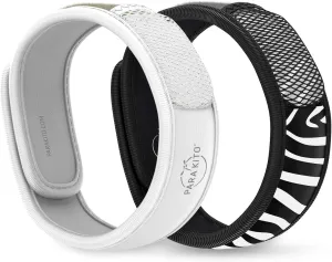 PARA'KITO Mosquito Repellent Bracelets   Refill Pellets Bundle, Mosquito Bracelets, Peppermint Oil, DEET Free Mosquito Repeller, Hiking Accessories, 2 Wristbands & 2 Refills (White   Zebra)