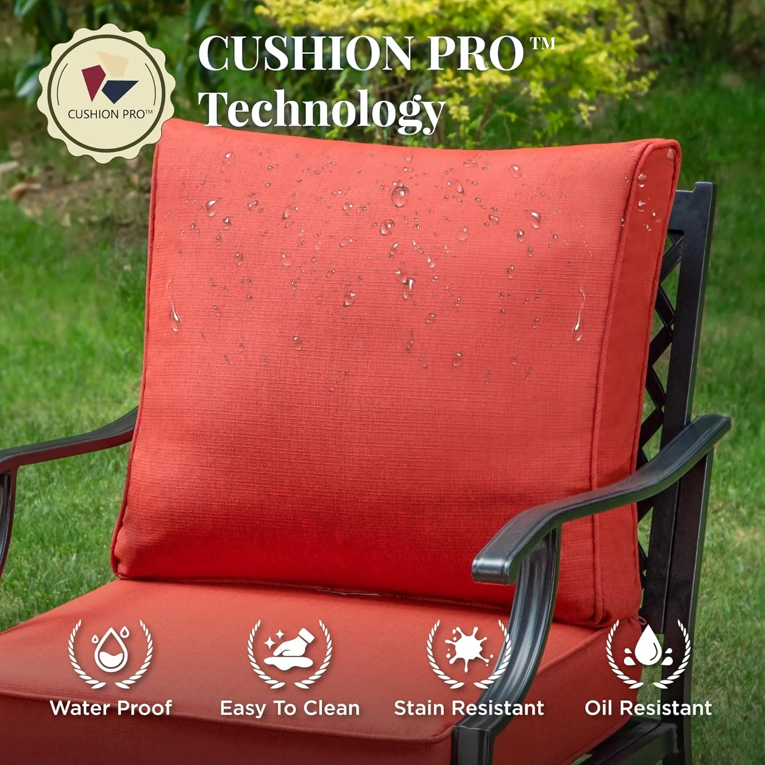 Patio Furniture Set 4 pcs, Outdoor Patio Furniture, 3-Seat Sofa, 2 Rocking Chairs, Coffee Table and 5.75" Extra Thick Cushions, Conversation Set for Backyard Deck, Red