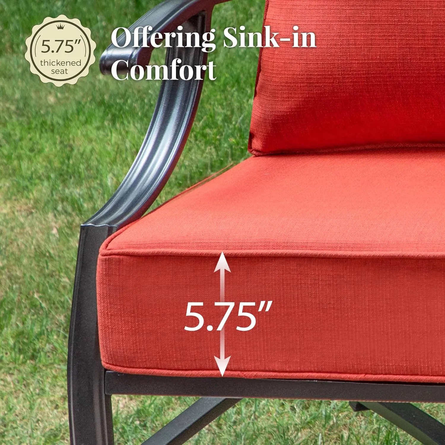 Patio Furniture Set 4 pcs, Outdoor Patio Furniture, 3-Seat Sofa, 2 Rocking Chairs, Coffee Table and 5.75" Extra Thick Cushions, Conversation Set for Backyard Deck, Red