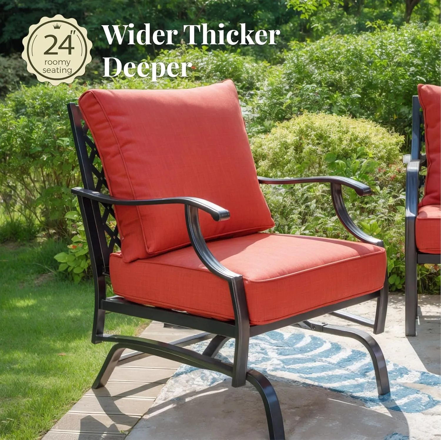 Patio Furniture Set 4 pcs, Outdoor Patio Furniture, 3-Seat Sofa, 2 Rocking Chairs, Coffee Table and 5.75" Extra Thick Cushions, Conversation Set for Backyard Deck, Red