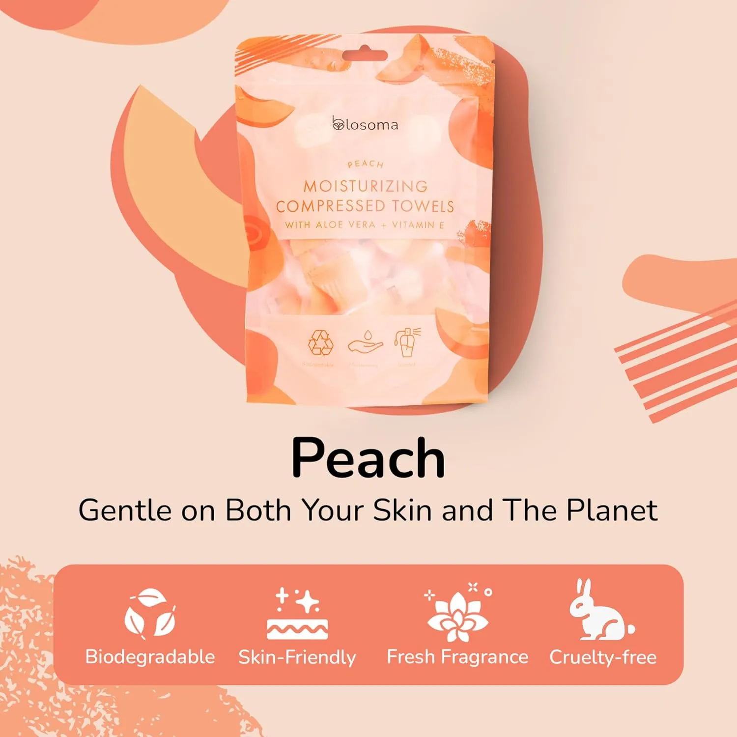 Peach Compressed Towel Tablets – Disposable Cotton, Instant Expandable water activated Face Towels, Travel-Friendly, Biodegradable Moisturizing Towels for Camping and Outdoors (Pack of 50)