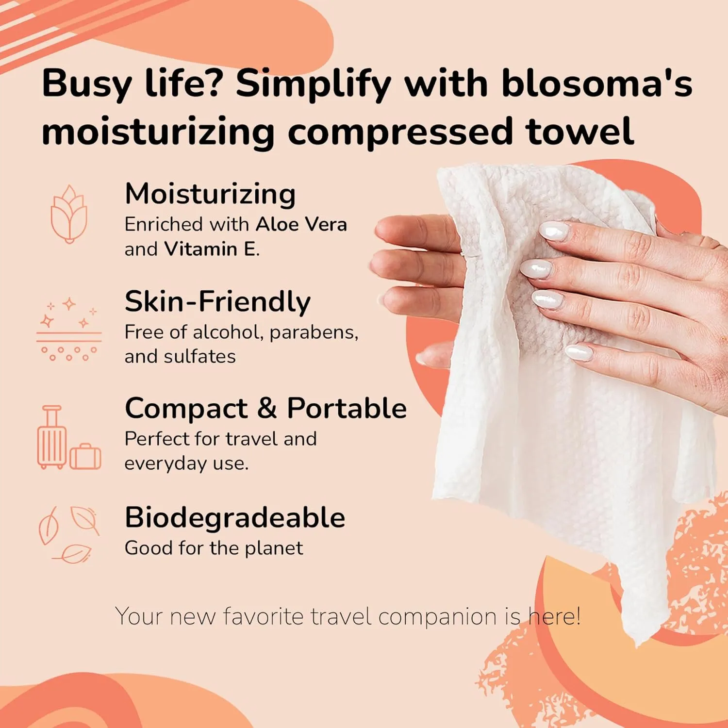 Peach Compressed Towel Tablets – Disposable Cotton, Instant Expandable water activated Face Towels, Travel-Friendly, Biodegradable Moisturizing Towels for Camping and Outdoors (Pack of 50)
