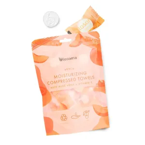 Peach Compressed Towel Tablets – Disposable Cotton, Instant Expandable water activated Face Towels, Travel-Friendly, Biodegradable Moisturizing Towels for Camping and Outdoors (Pack of 50)