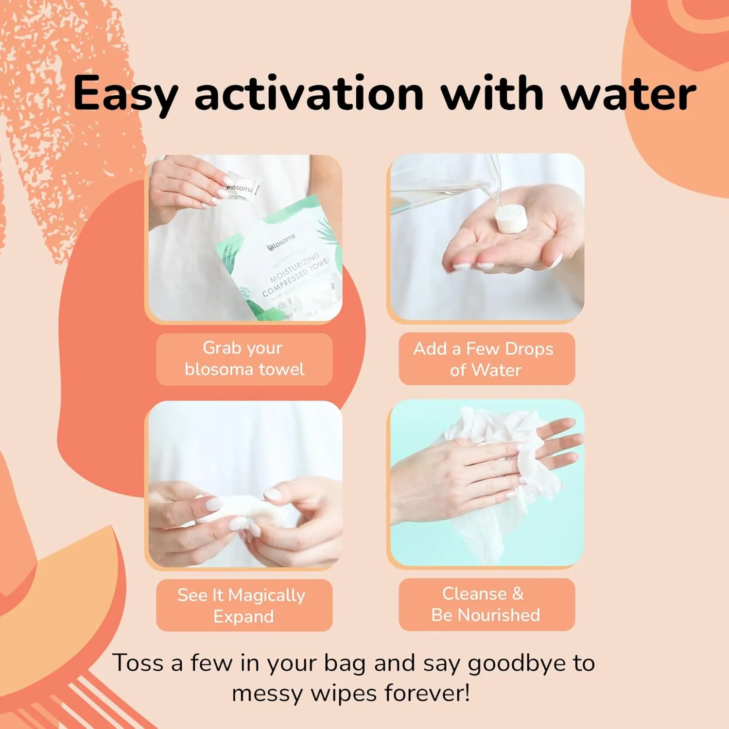 Peach Compressed Towel Tablets – Disposable Cotton, Instant Expandable water activated Face Towels, Travel-Friendly, Biodegradable Moisturizing Towels for Camping and Outdoors (Pack of 50)