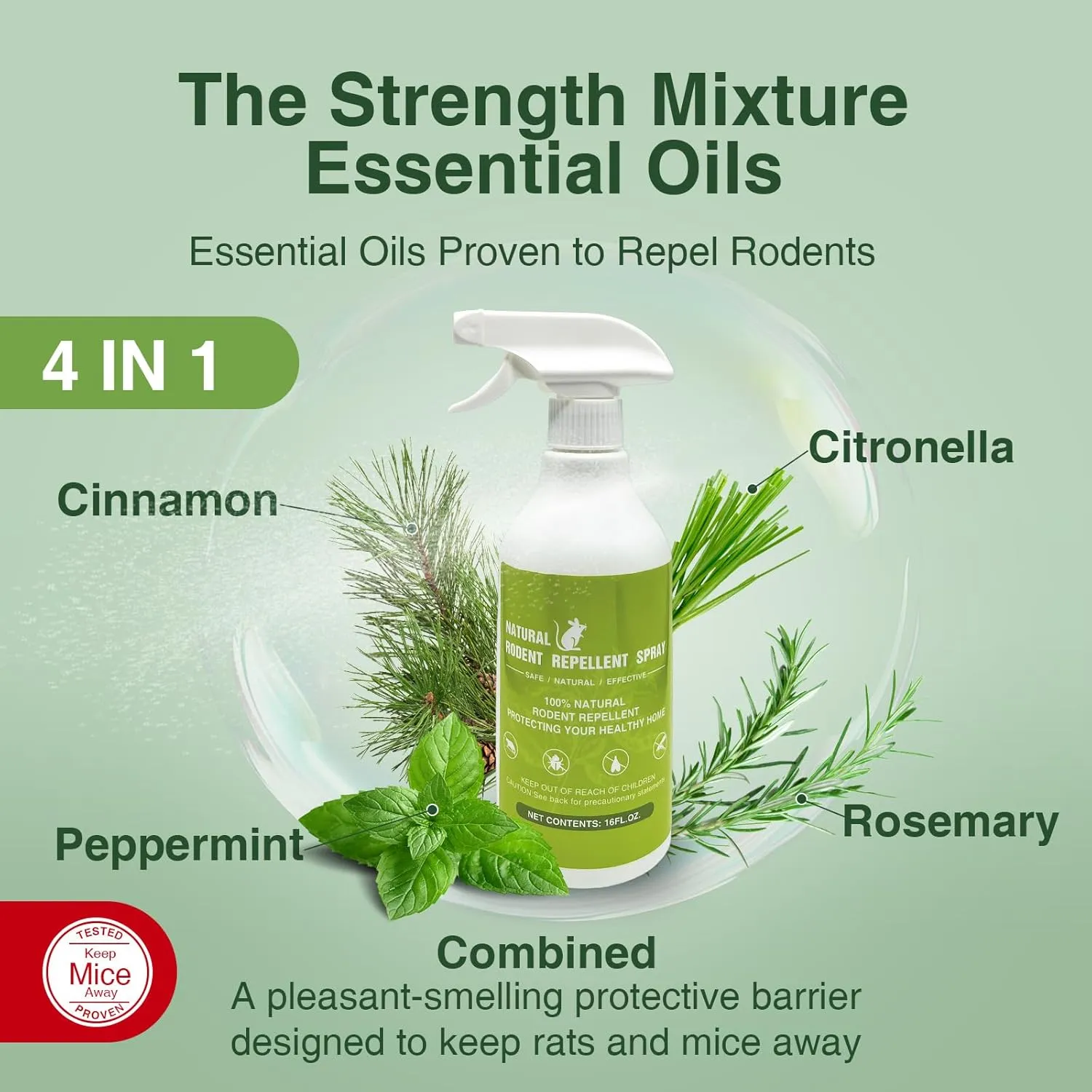 Peppermint Oil Spray for Rodents - Pure Peppermint & Mint Oil Spray for Mouse, Mice, Rat - Natural Repellent for Indoor, Outdoor, Car Engine, Home, Attic, Garage - Pet & Kids Safe.(16 Oz)