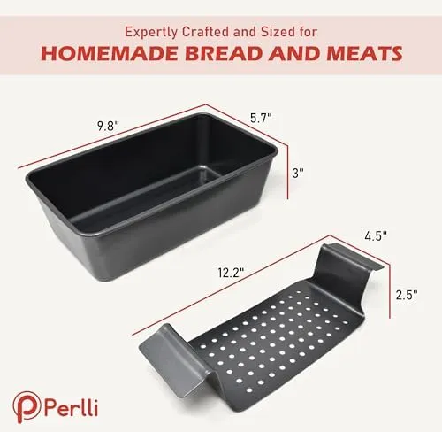 PERLLI Meat Loaf Pan with Drip Tray – 2 Pc. 9.8 x 5.7 In. High-Carbon-Steel Nonstick Meatloaf Pan with Drain Tray – Large BPA-Free Oven Loaf Pan for Baking, Bread, Cakes, Roasting Meat, & More