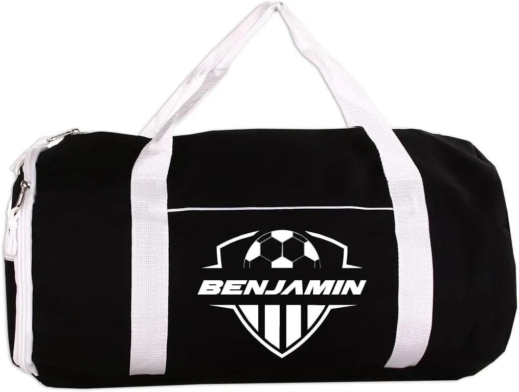 Personalized Sport/Gym Roll Duffel Bag - Soccer Black 18"
