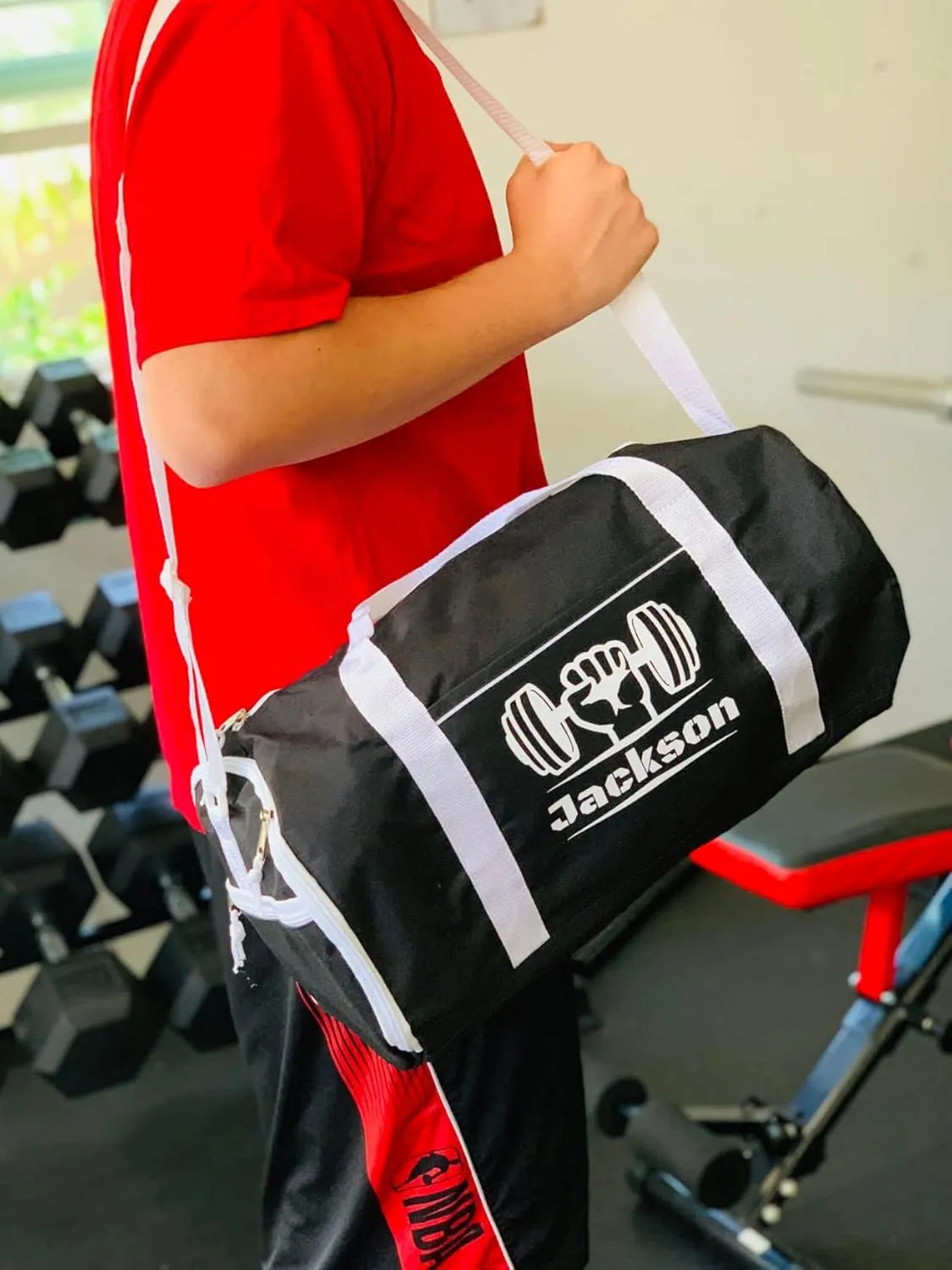 Personalized Sport/Gym Roll Duffel Bag - Soccer Black 18"