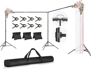Photo Video Studio Large 20x7ft Heavy Duty Adjustable Backdrop Stand, Photography Background Support System Kit with 310° Angle Rotatable Connector, 8 Clamps, 3 Sandbags and Carrying Bag