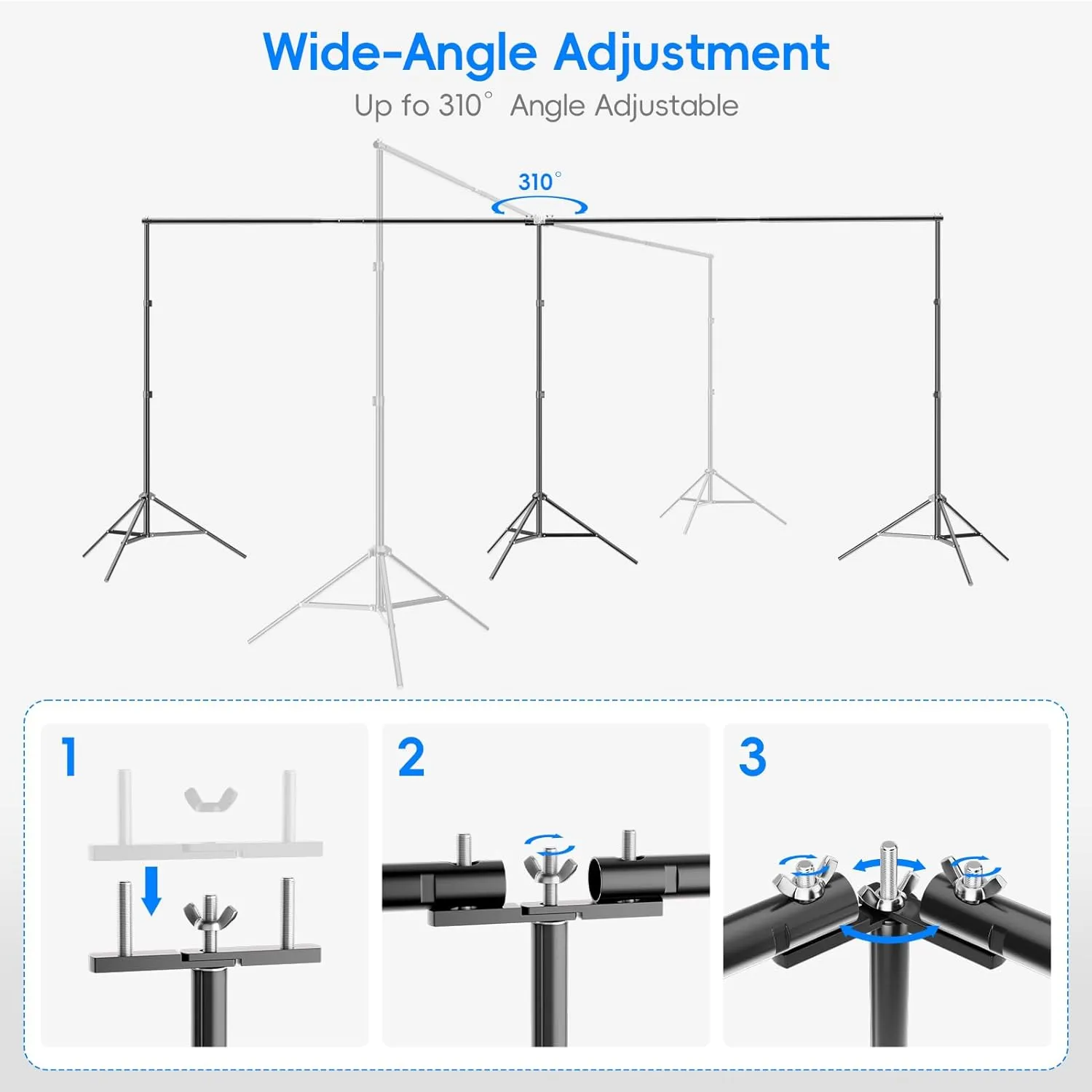 Photo Video Studio Large 20x7ft Heavy Duty Adjustable Backdrop Stand, Photography Background Support System Kit with 310° Angle Rotatable Connector, 8 Clamps, 3 Sandbags and Carrying Bag