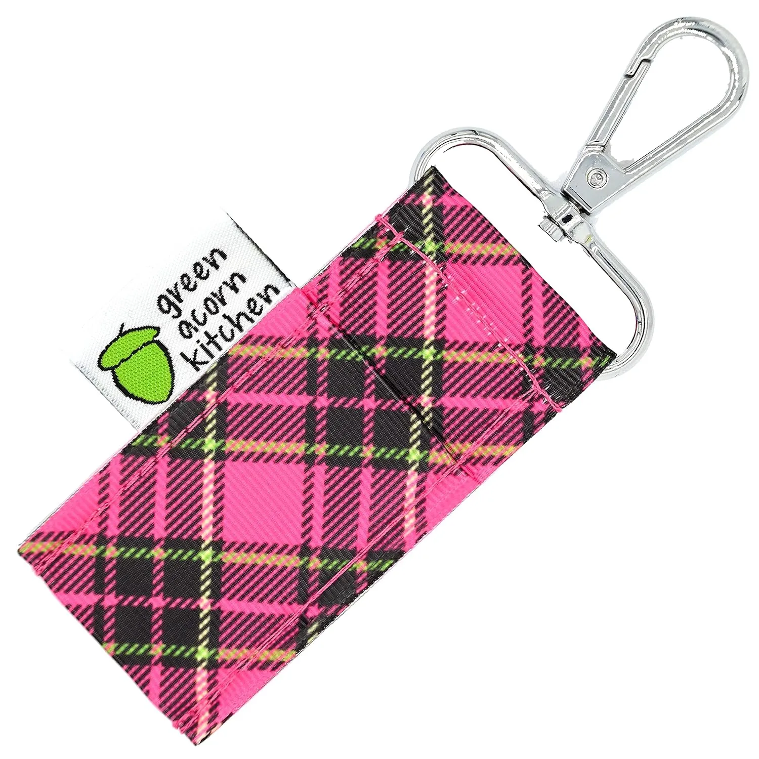 Pink & Black Plaid Lip Balm Holder - Holds Lip Balm or Chap Stick - Clips to Keychain, Purse, Lanyard or Backpack - Handmade by Green Acorn Kitchen