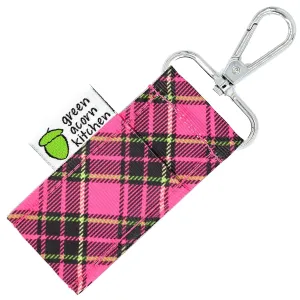 Pink & Black Plaid Lip Balm Holder - Holds Lip Balm or Chap Stick - Clips to Keychain, Purse, Lanyard or Backpack - Handmade by Green Acorn Kitchen
