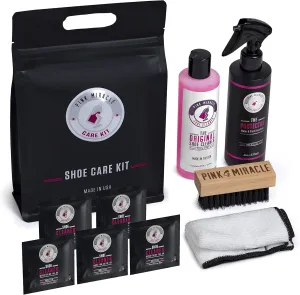 Pink Miracle Shoe Care Kit - Includes 8 oz. Shoe Cleaner and Brush, The Protector Sneaker Repellent Spray, Shoe Cleaning Wipes (5), and a Microfiber Towel