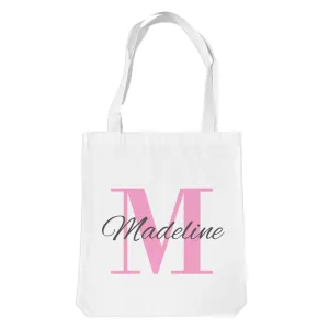 Pink Monogram White Tote Bag