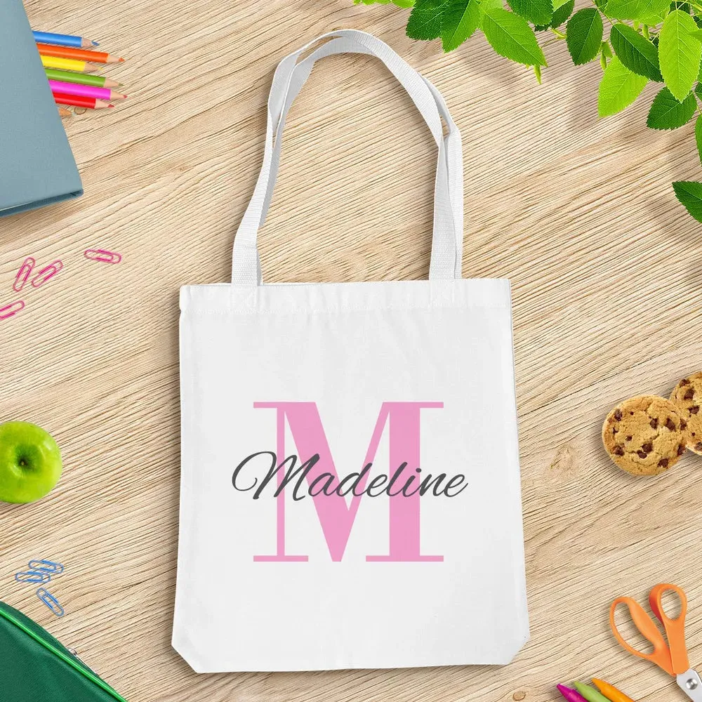 Pink Monogram White Tote Bag