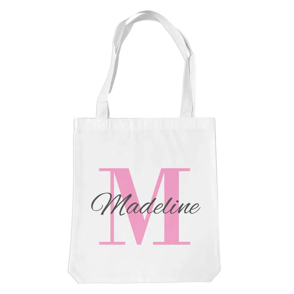 Pink Monogram White Tote Bag