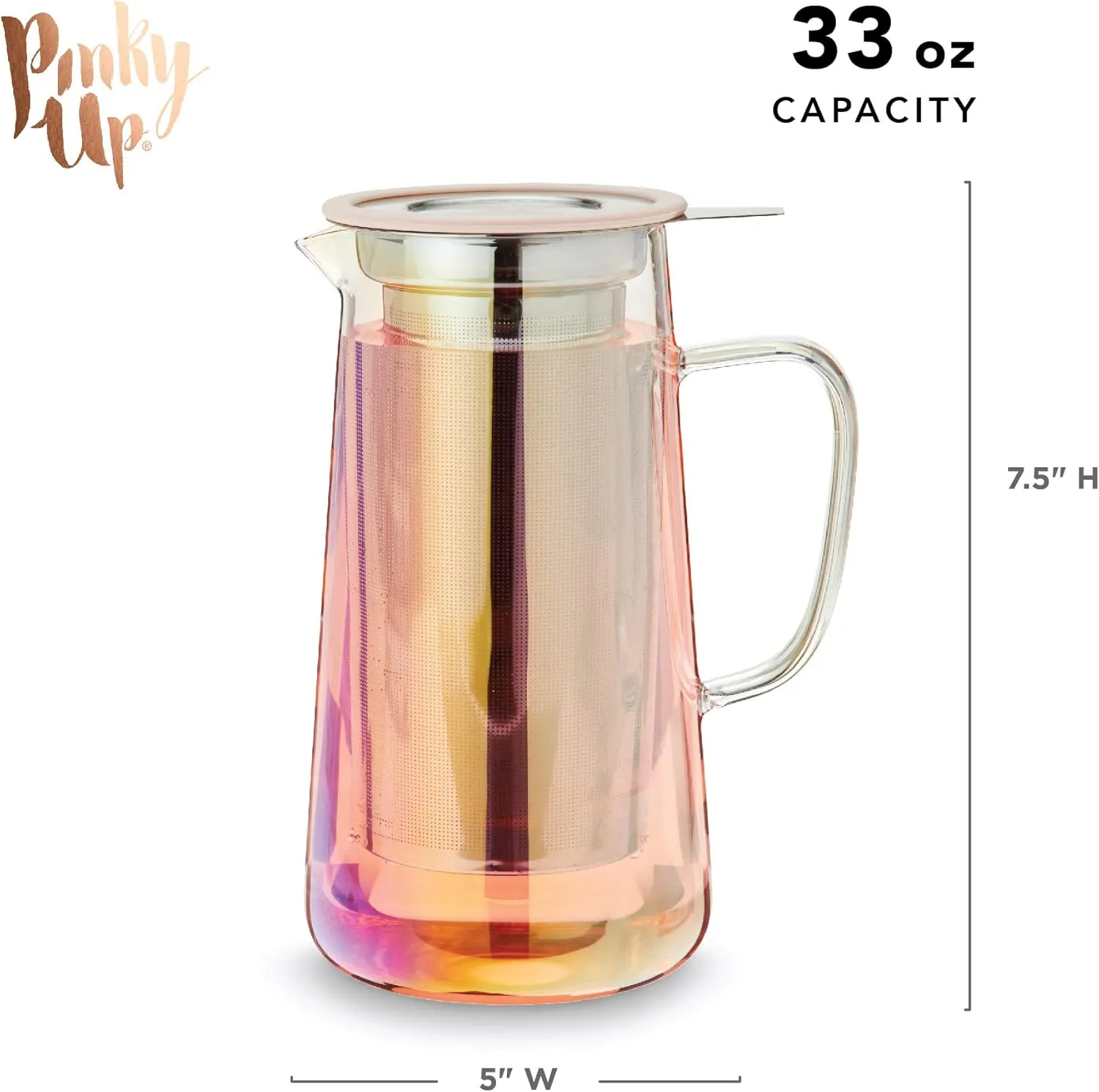 Pinky Up Annika Glass Teapot - Tea Glass Pot Infuser and Tea Kettle for Loose Tea, 33oz Iridescent