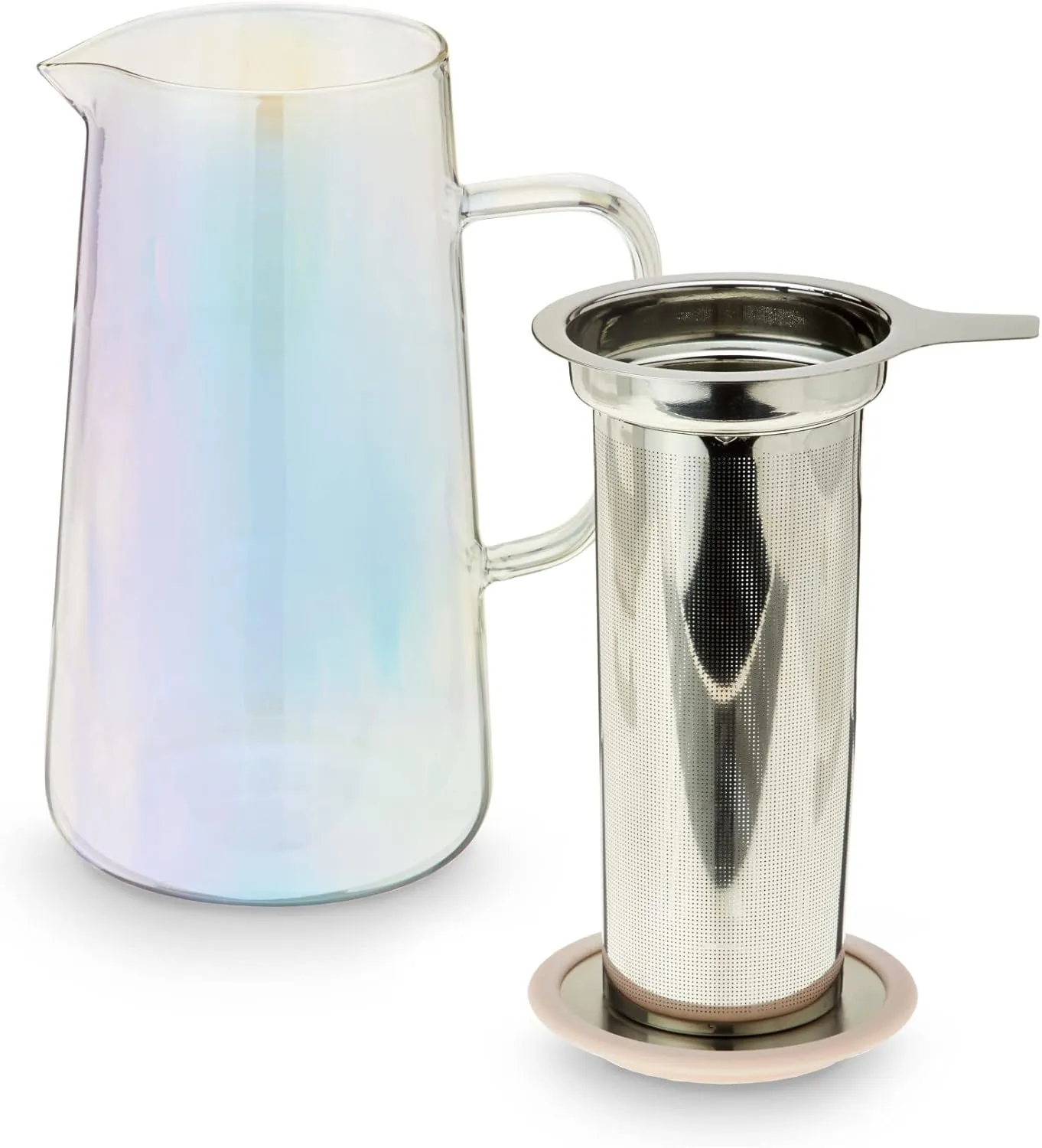 Pinky Up Annika Glass Teapot - Tea Glass Pot Infuser and Tea Kettle for Loose Tea, 33oz Iridescent