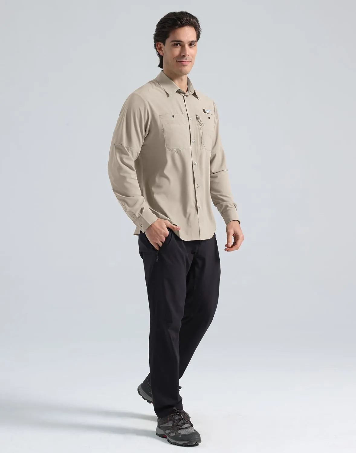 Pioneer Camp Men's Fishing Shirts Long Sleeve UPF50  Sun Protection UV Button Down Shirts Quick Dry Cooling for Hiking Safari