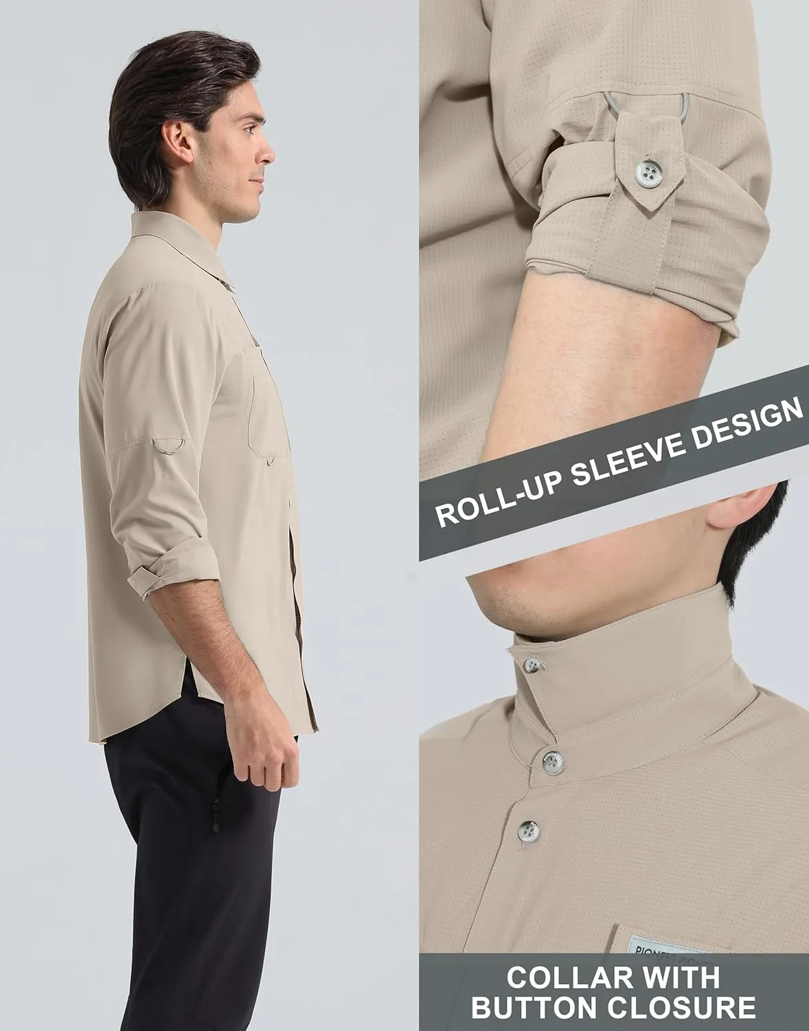 Pioneer Camp Men's Fishing Shirts Long Sleeve UPF50  Sun Protection UV Button Down Shirts Quick Dry Cooling for Hiking Safari