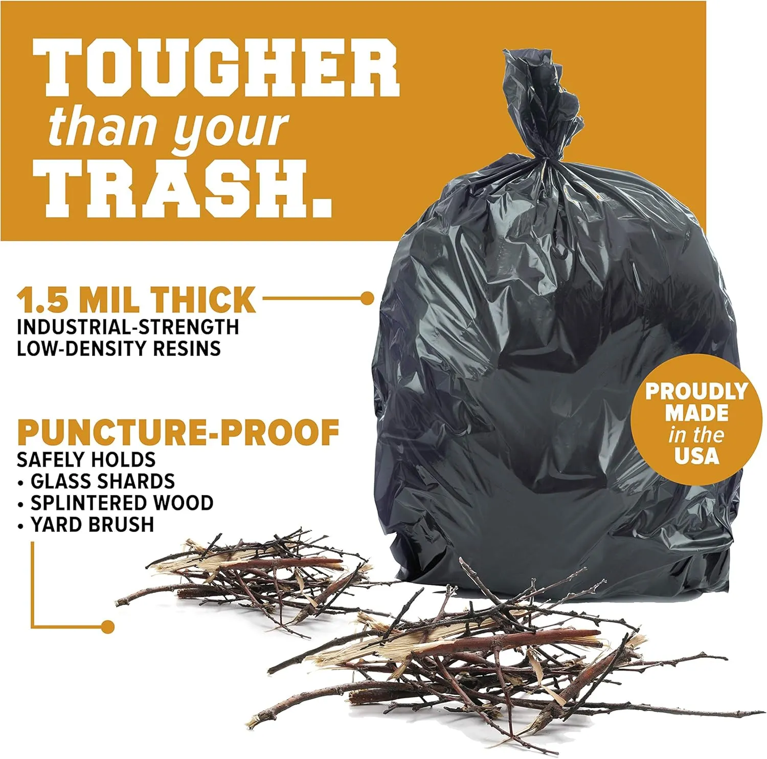 Plasticplace 95-96 Gallon Garbage Can Liners │ 1.5 Mil │ Black Heavy Duty Trash Bags │ 61” X 68” (50Count) (W95LDB15)