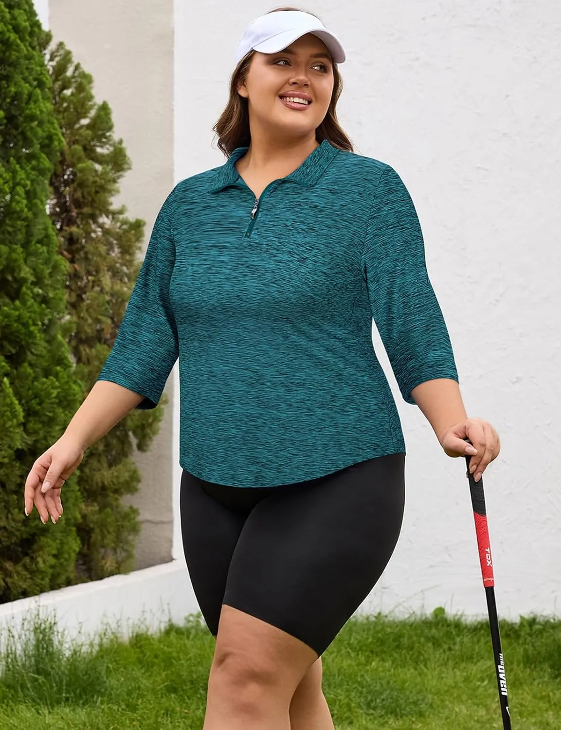 Plus Size Golf Polo Shirts for Women 3/4 Sleeve Quarter Zip Pullover Quick Dry Workout Tops XL-5XL