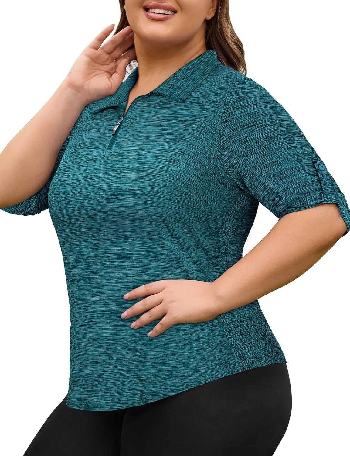 Plus Size Golf Polo Shirts for Women 3/4 Sleeve Quarter Zip Pullover Quick Dry Workout Tops XL-5XL