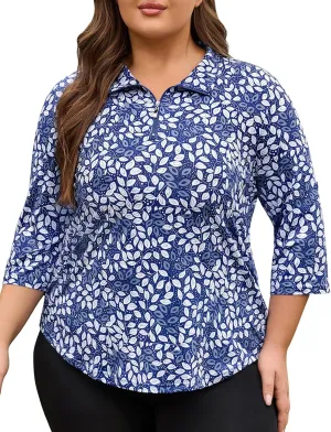Plus Size Golf Polo Shirts for Women 3/4 Sleeve Quarter Zip Pullover Quick Dry Workout Tops XL-5XL