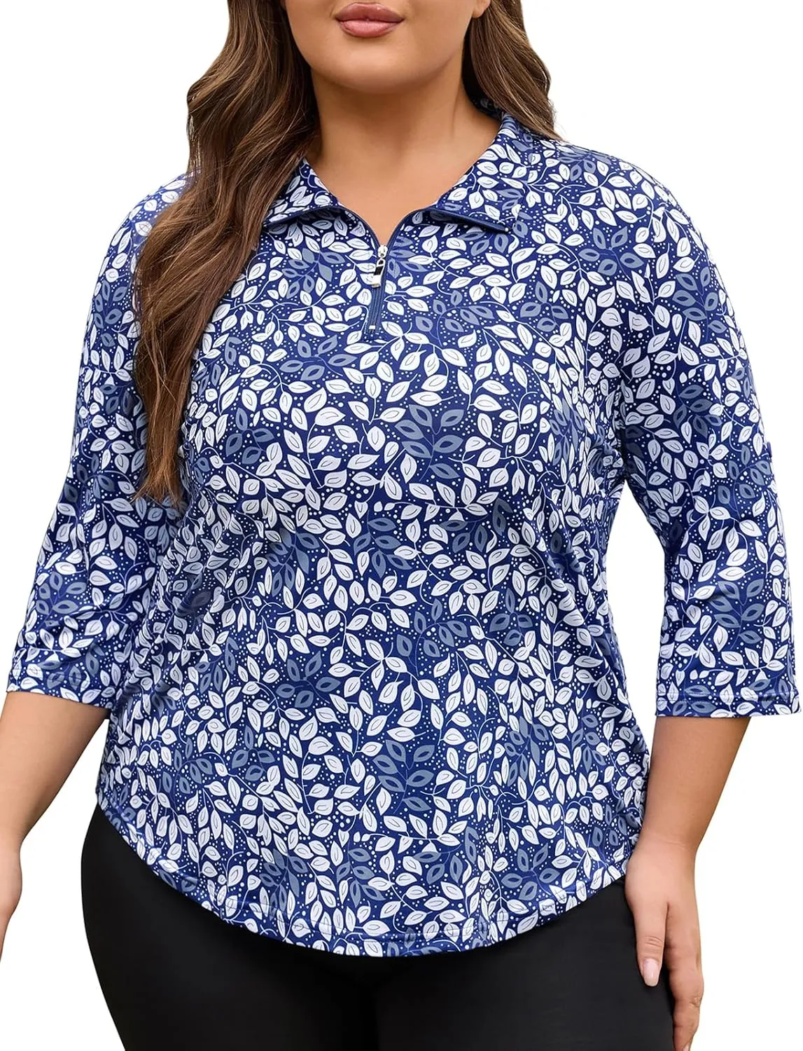 Plus Size Golf Polo Shirts for Women 3/4 Sleeve Quarter Zip Pullover Quick Dry Workout Tops XL-5XL