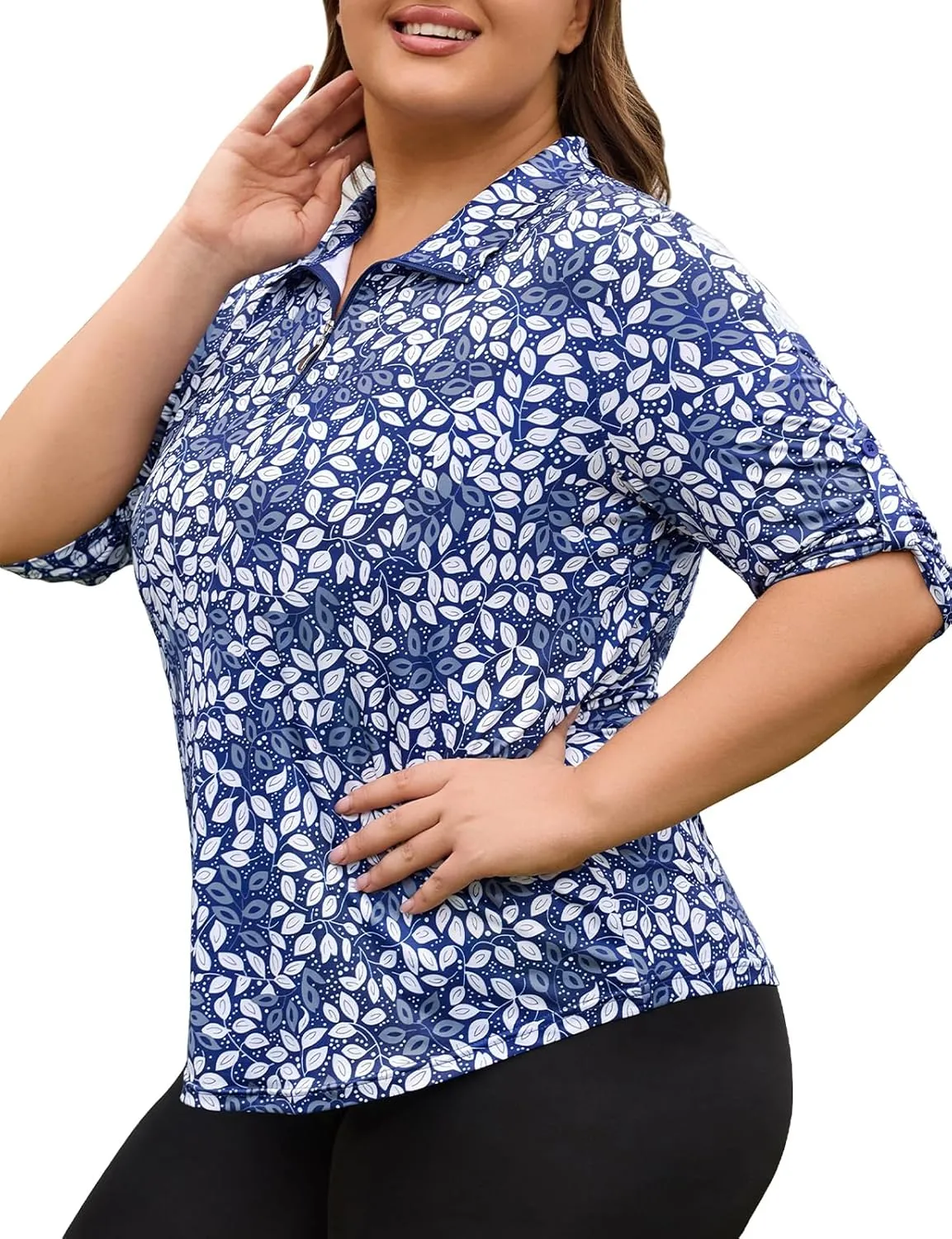 Plus Size Golf Polo Shirts for Women 3/4 Sleeve Quarter Zip Pullover Quick Dry Workout Tops XL-5XL