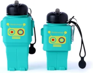Portable Kettle Cartoon Insulation Kettle Portable Anti-Fall and Leak-Proof Silicone Folding Water Cup Outdoor Sports Cup 500ml Water Bottle (Color : Green Robot, Size : 500ml)