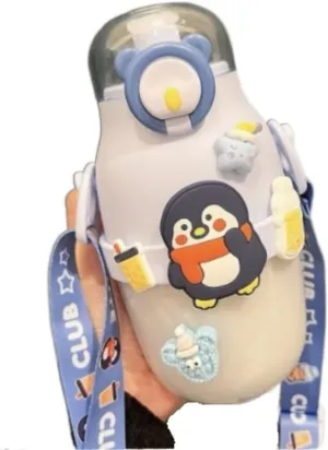 Portable Kettle with Silicone Sleeve and Straw Cute Cartoon Water Bottle School Sports Outdoor Leak-Proof Portable Water Bottle Water Bottle (Size : 480ml, Color : Blue)